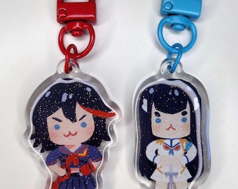 Llaveros de 2 pulgadas de acrílico epoxi de doble cara de Ryuko Matoi y Satsuki Kiryuin de Kill La Kill