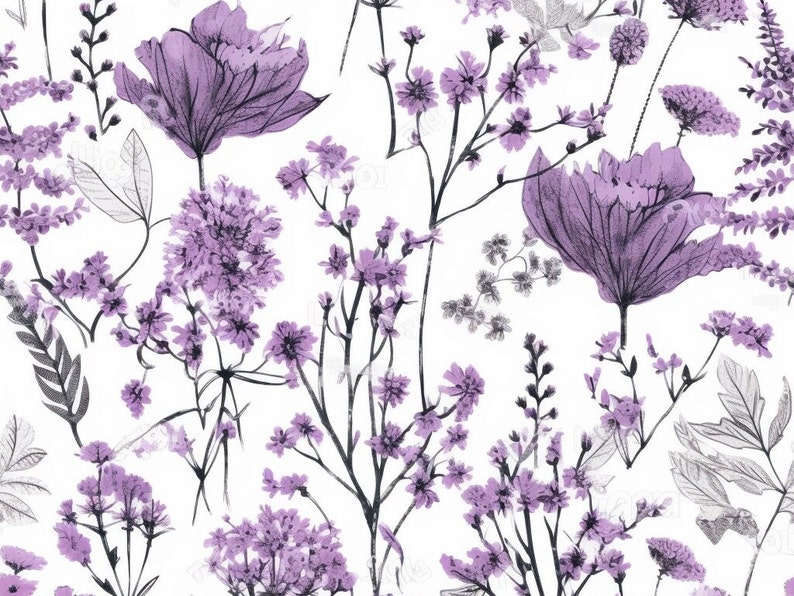 Purple Wildflowers Seamless Tile Pattern Digital Download - Etsy