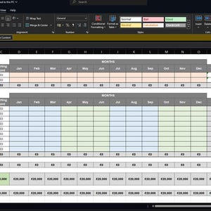 May include: A spreadsheet with a cash flow forecast for a business. The spreadsheet includes columns for each month of the year, as well as rows for different categories of cash inflows and outflows. The spreadsheet also includes a section for calculating the net cash flow, monthly operating expenses, and business bank account balance.