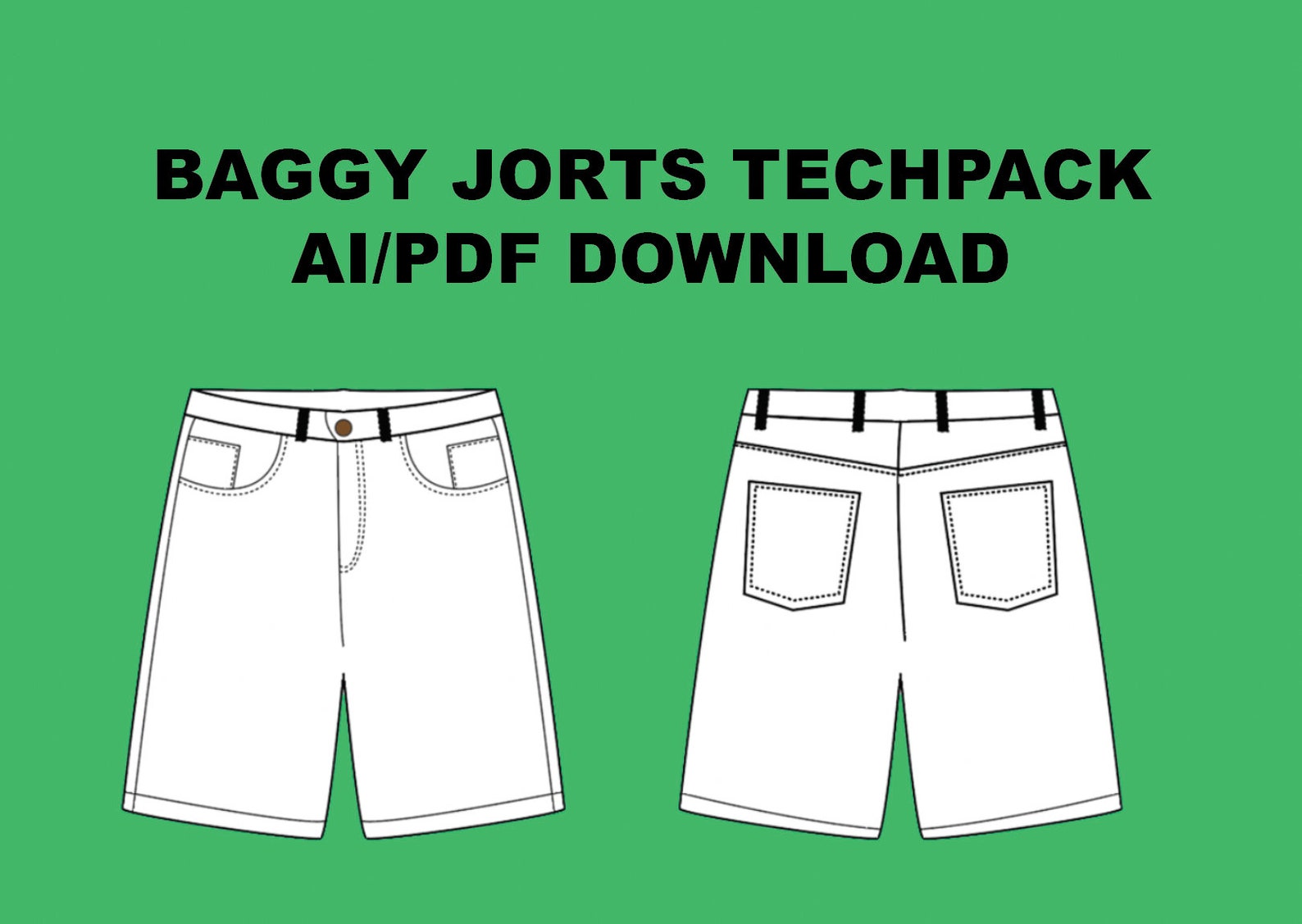 Streetwear Baggy Jean Shorts Jorts Denim Template Vector Mock Up, Tech