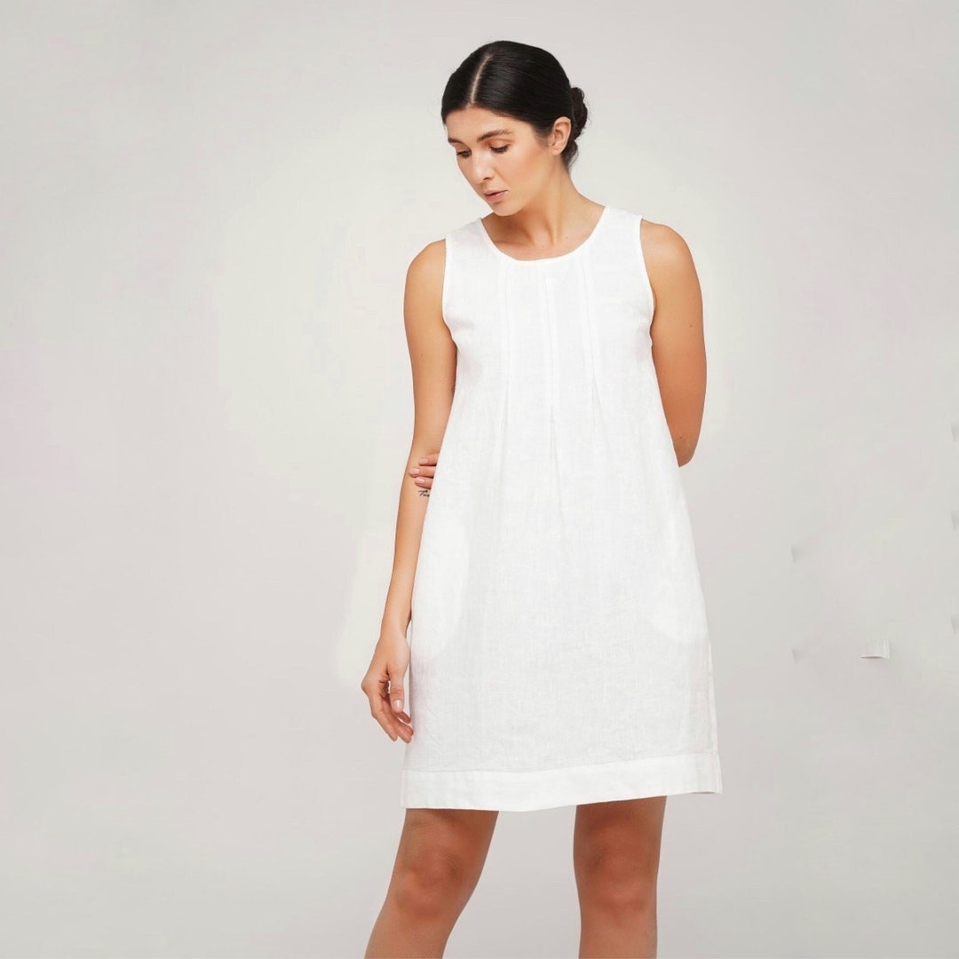 Women's Mini Dress White Dress Cotton Linen Dresses Black