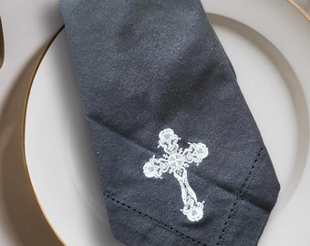 Servilletas de tela con cruz bordada: servilletas de algodón personalizadas para la cena, juego de 4