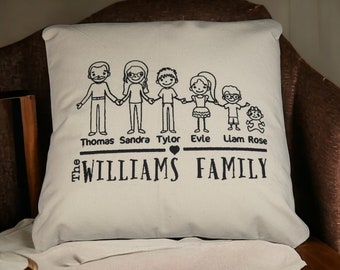 Almohada familiar con figuras de palitos