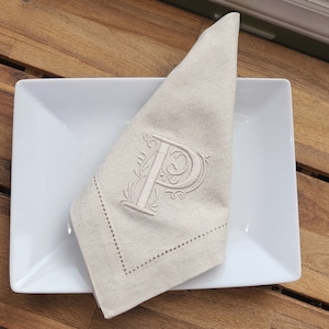 Evelyn Monogram, Embroidered, Monogram Cloth Napkins, Flax-Cotton, Personalized Monogram, Elegant, Hostess Gift