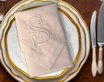 Servilletas de tela con monograma bordado: estilo victoriano, personalizadas, 100 % algodón