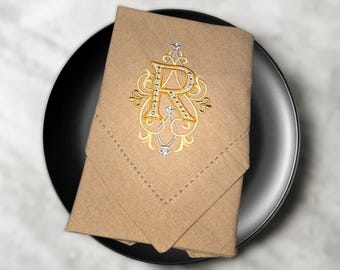 Servilletas de tela con monograma bordado: servilletas de lino y algodón personalizadas