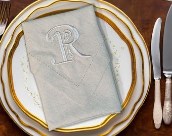 Servilletas de tela con monograma bordado: servilletas de lino y algodón personalizadas
