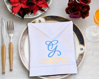 Bordado, juego de 4, Servilletas de tela con monograma, Algodón de lino, Monograma personalizado, Elegante, Regalo de anfitriona, Colores de otoño,