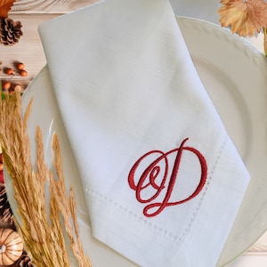 Embroidered, Monogram Cloth Napkins, Flax-Cotton, Personalized Monogram, Elegant, Hostess Gift
