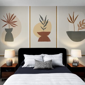 Modern Boho Abstract Wall Art Prints, Boho Wall Decor, Set of 3 Prints, Art, Mid Century Prints, Plant Beige, Boho Wall Art, digital print