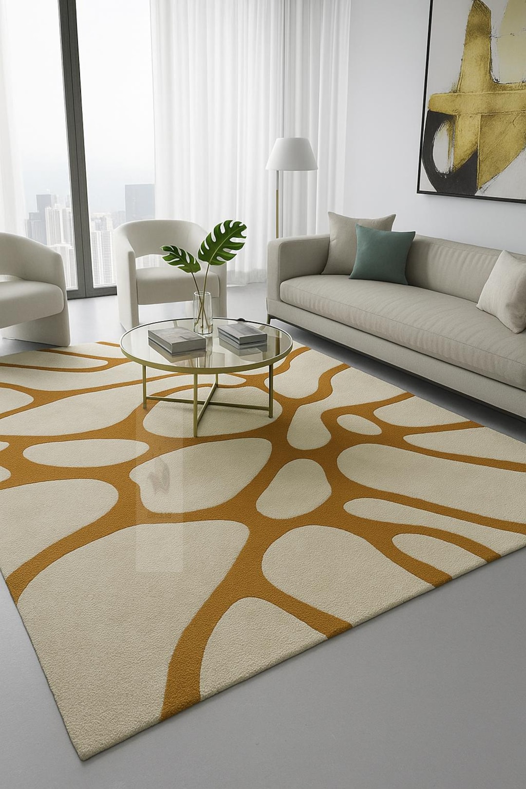 Neutral Abstract Rug Cream Abstract Mustard Cream Wool Rug, Contemporary Organic Pattern - Etsy
