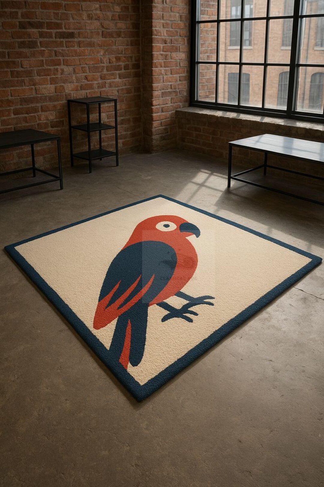 Hand Tufted Bird Area Rug, Parrot Design Wool Rug, Modern Artistic ...