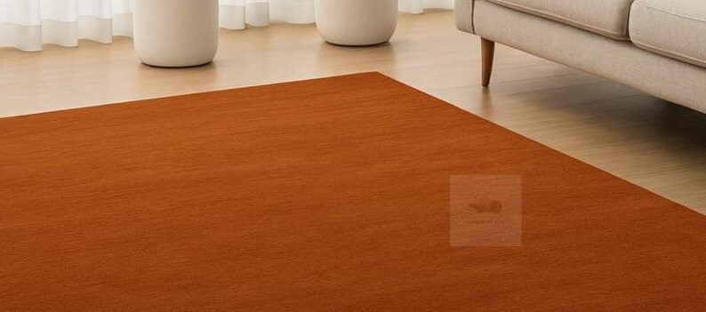 Solid Color Hand Tufted Wool Rug, Minimalist Rust Brown Area Rug ...