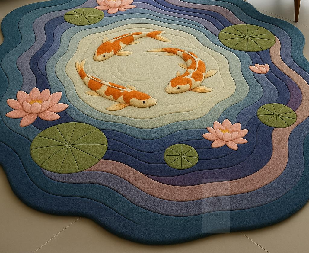 Handmade Koi Fish Pond Rug, Lotus Flower Carpet - Etsy