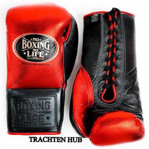 Op maat gemaakte handgemaakte No Boxing No Life bokshandschoenen | ZWART/ROOD |