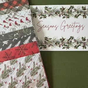 Conjunto de 10 envelopes artesanais e cartões 4,5 x 6, sinos de trenó, cartões de saudações de Natal, envelopes artesanais, envelope autovedante