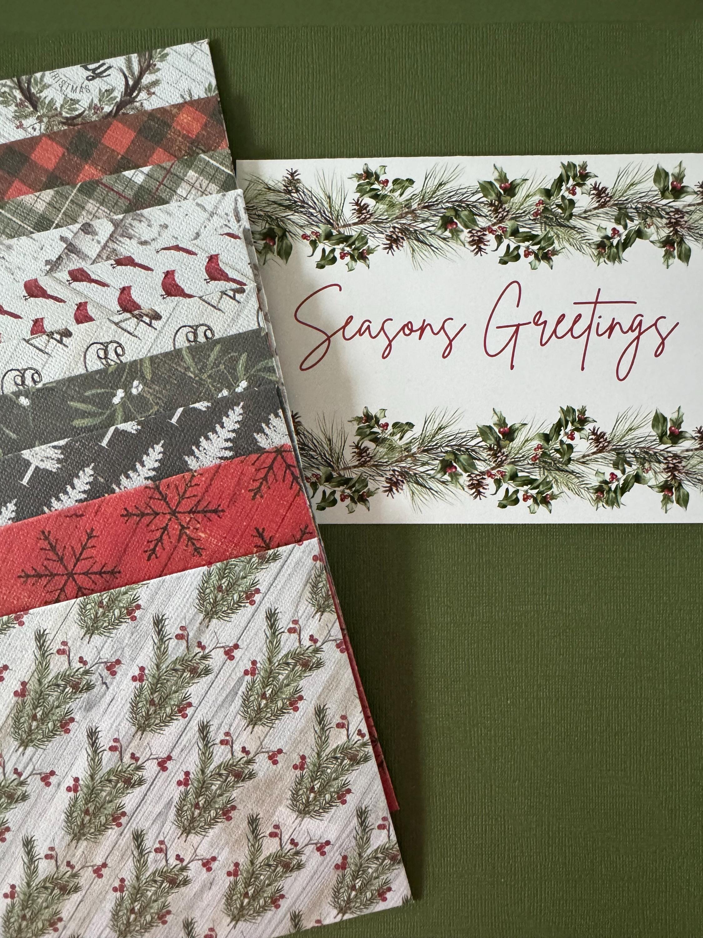 Handmade Seasons Greetings Christmas Cards with Self-Seal Envelopes (Set of 10)