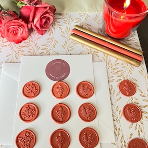 Hibiscus Flower Stem Wax Seals, Stickers, Self Adhesive, Custom Wax Seals, Tea Party, Invitations, Weddings, Letter Seals, Garden Seal