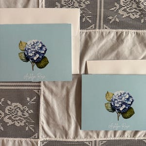 Ensemble de papeterie personnalisé hortensias : cartes florales bleues pour femme
