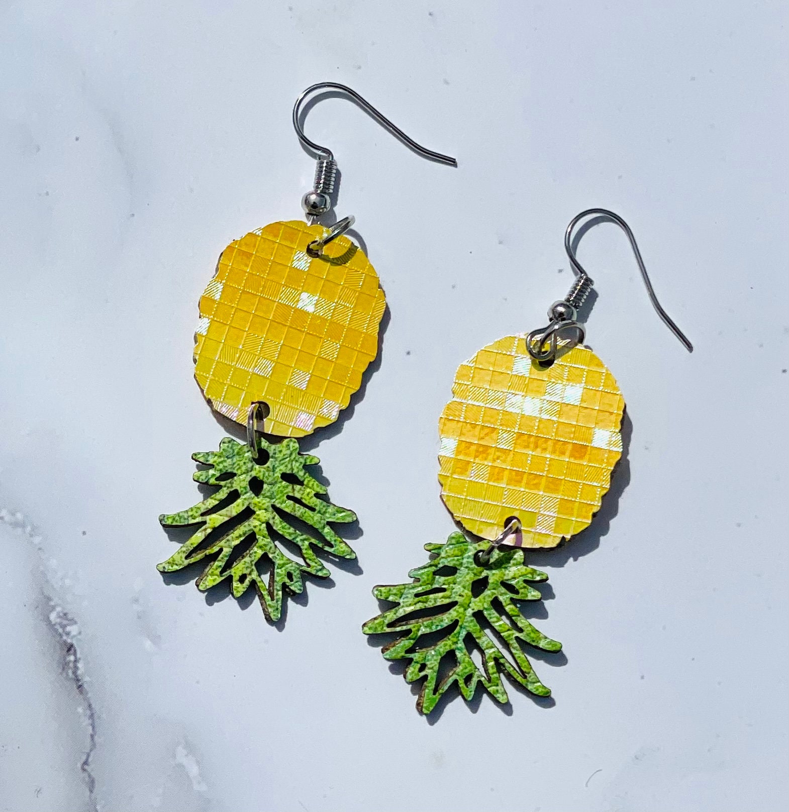 Upsidedown Pineapple Faux Leather Earring Hypoallergenic, Swinger