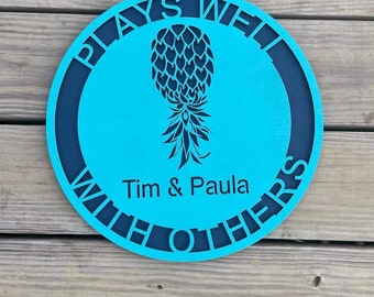 14" custom upside down Pineapple door hanger, swinger, door hanger for cruise or hotel takeover, lifestyle , personalized swinger décor
