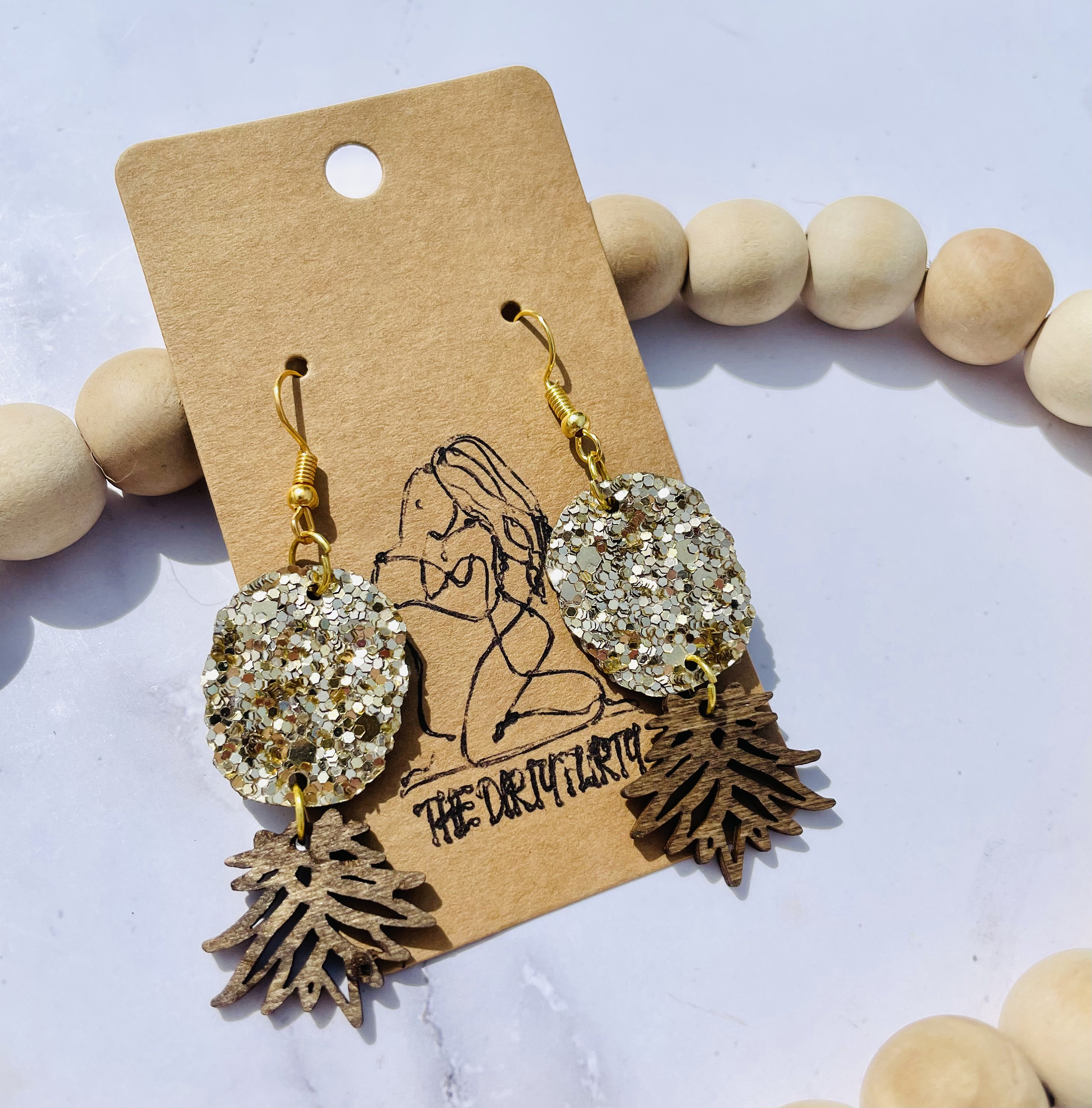 Upsidedown Pineapple Faux Leather and Wood Earring Hypoallergenic