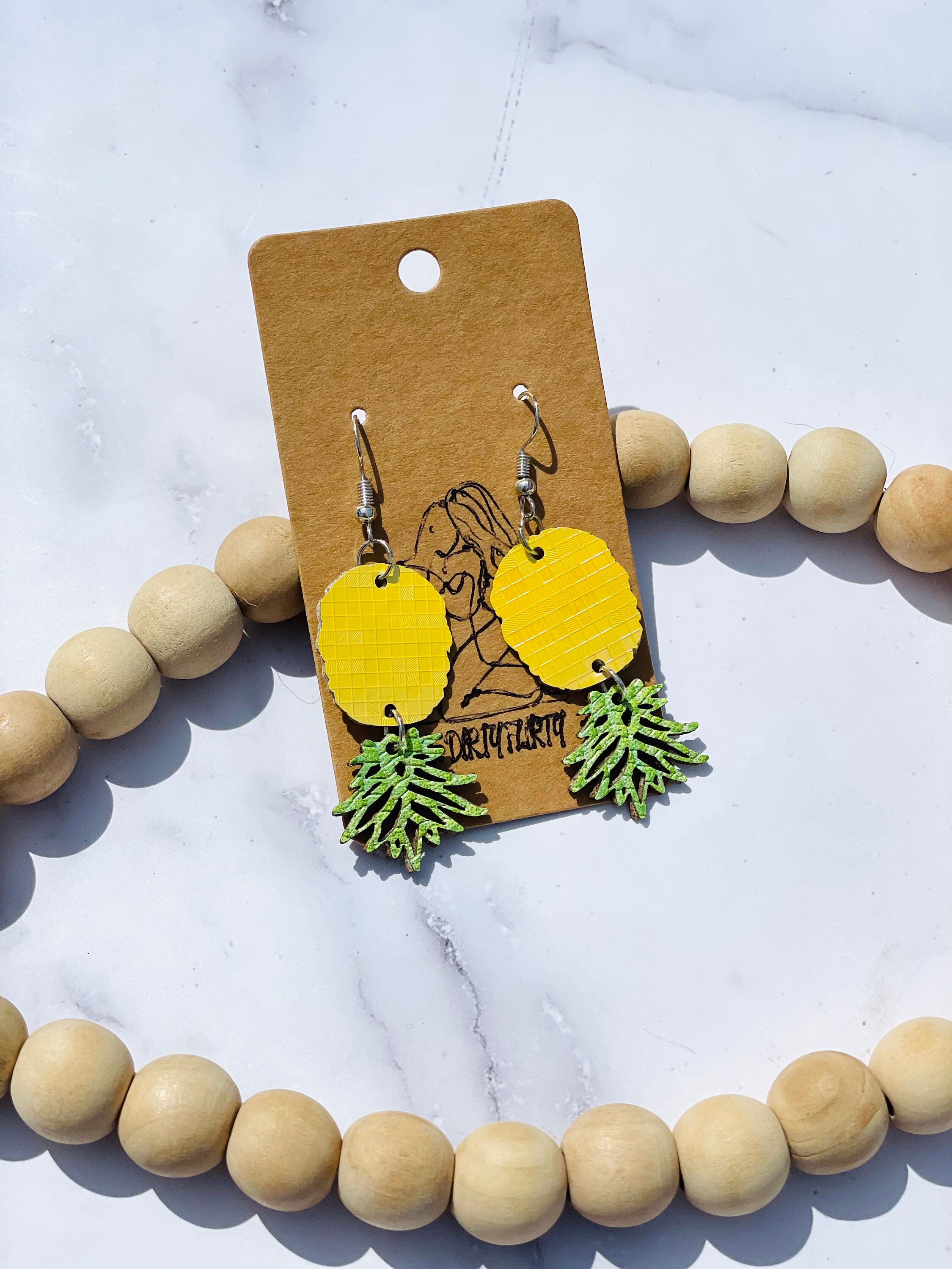 Upsidedown Pineapple Faux Leather Earring Hypoallergenic, Swinger