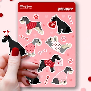 Valentine Schnauzer Sticker Sheet Glossy Vinyl Cute Love Schnauzers Gift Water-Resistant Stickers