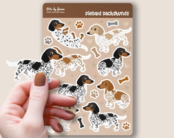 Piebald Dachshund Sticker Sheet Glossy Vinyl Cute Piebald Coat Dachshunds Paws and Bones Dog Gift Water-Resistant Stickers