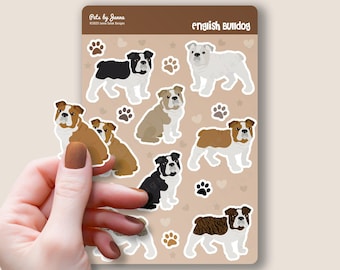 English Bulldog Sticker Sheet: Glossy Vinyl Bully Dog Stickers