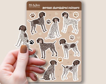 German Shorthaired Pointer Sticker Sheet Glossy Vinyl Cute Shorthair GSP Dog Paw and Bone Water-Resistant Stickers