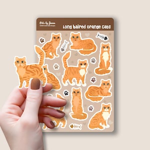 Orange Tabby Cat Sticker Sheet: Glossy Vinyl Water-Resistant Stickers