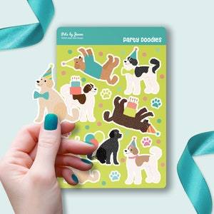 Feuille d'autocollants de griffonnage de fête vinyle brillant mignon anniversaire Labradoodle Goldendoodle chien cadeau autocollants résistants à l'eau