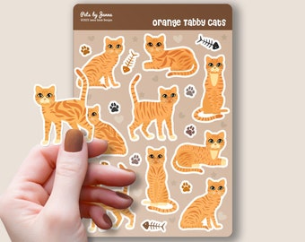 Orange Tabby Cat Sticker Sheet: Glossy Vinyl Water-Resistant Stickers