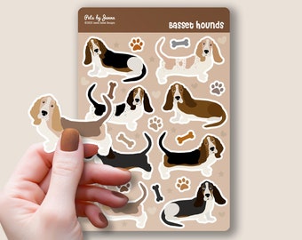 Basset Hound Sticker Sheet Glossy Vinyl Cute Basset Hounds Gift Water-Resistant Stickers