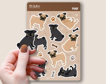 Pug Sticker Sheet: Glossy Vinyl Decals - Black & Tan Pugs