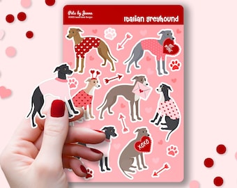 Love Italian Greyhound Sticker Sheet Valentine's Day Glossy Vinyl Cute Italian Greyhounds Gift Water-Resistant Stickers