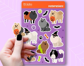 Halloween Pomeranian Sticker Sheet, Cute Spooky Dogs Glossy Vinyl