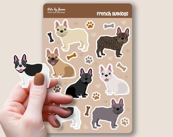 French Bulldog Sticker Sheet: Glossy Vinyl Frenchie Decals