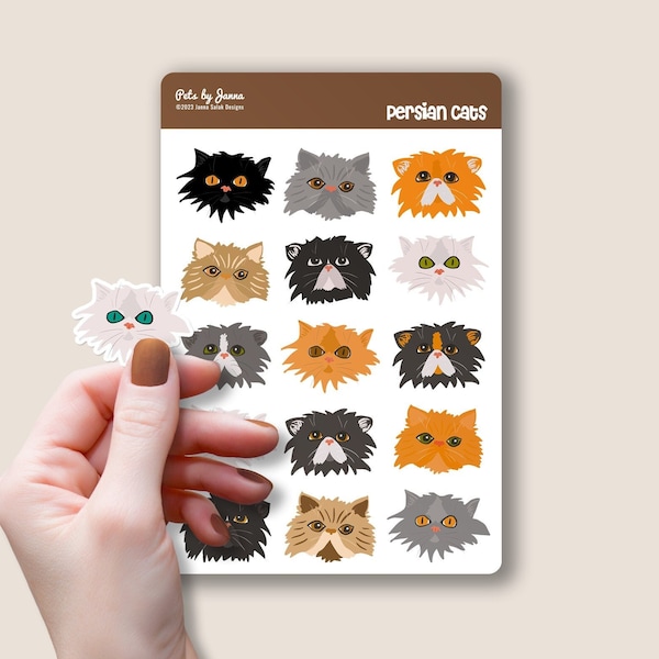 Persian Cat Sticker Sheet Glossy Vinyl Cute Persian Cats Water-Resistant Stickers