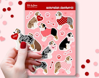 Valentine Australian Shepherd Sticker Sheet: Cute Aussie Dog Love