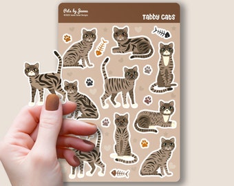 Feuille d'autocollants pour chats tigrés : vinyle brillant, résistant à l'eau