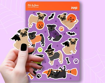 Halloween Pug Sticker Sheet: Spooky Glossy Vinyl Decals