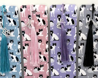 Black and White Cat Bookmark: Tassel & Paw Charm, Handmade