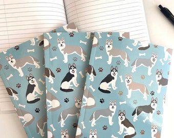 Siberian Husky Notebook, Cute Dog Pattern, A5 Journal