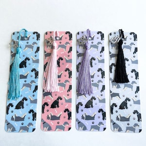 Schnauzer Bookmark: Handmade Laminated Dog Paw Charm with Tassel