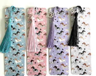 Piebald Dachshund Bookmark, Dachshunds Lover Unique Gifts Dog Paw Charm and Tassel
