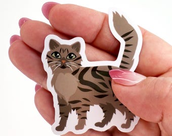 Longhaired Tabby Cat Waterproof Sticker