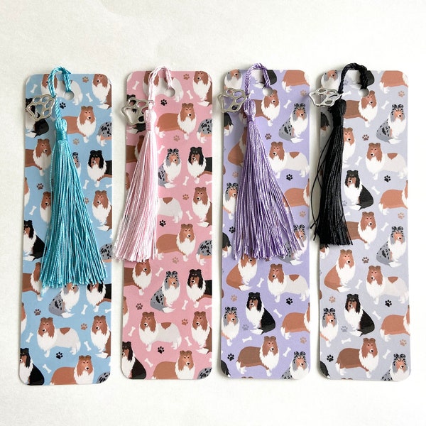 Cute Rough Collie Bookmark, Collie Lover Unique Gifts Dog Paw Charm and Tassel