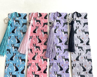 Boston Terrier Bookmark with Dog Paw Charm and Tassel